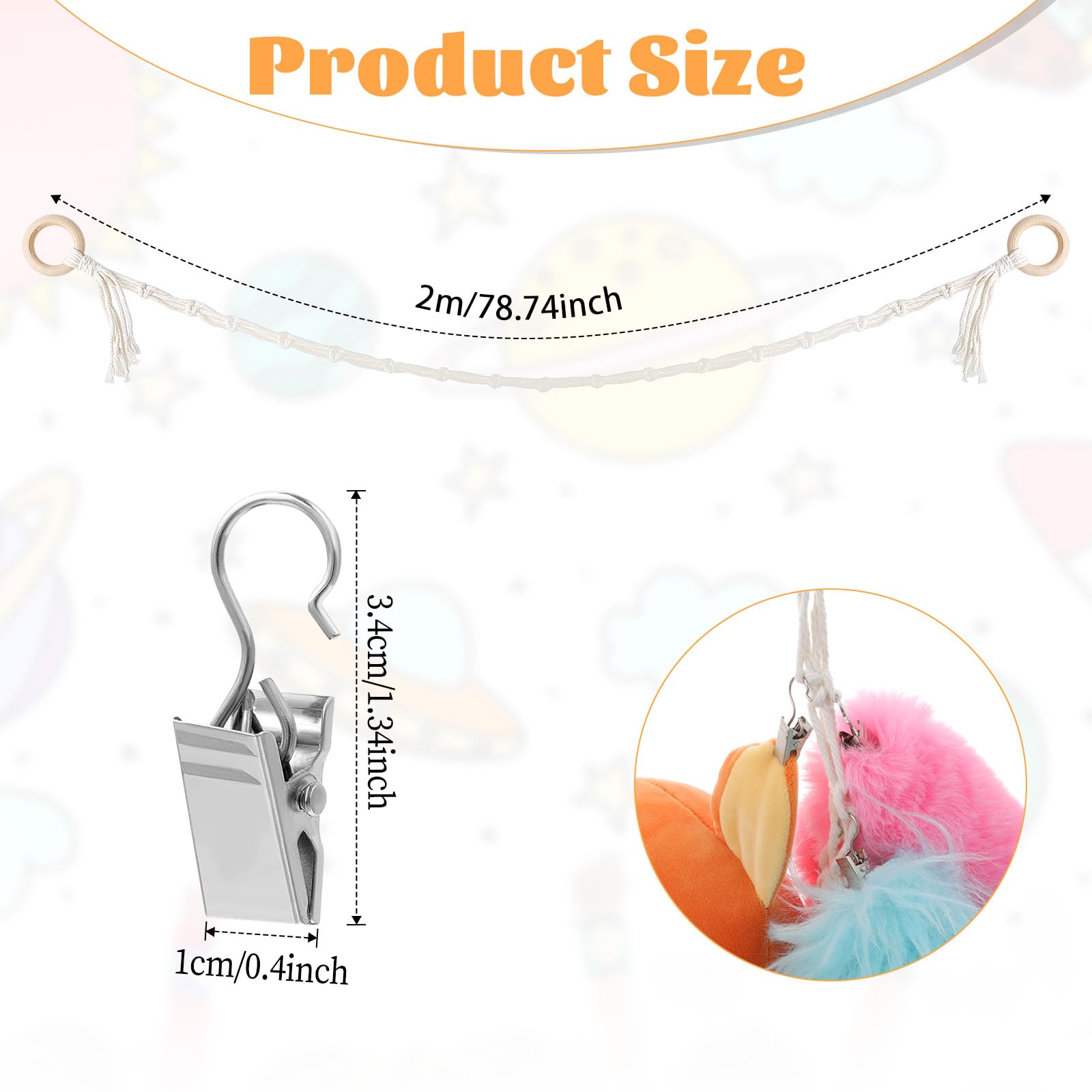 Soft Toy storage with 20Pcs Metal Clips Stuffed Animal Organizer Chain Toy Hammock Toy Hammock for Stuffed Animals Teddy Storage for Hanging Plush Toys Hats Socks - Image 2