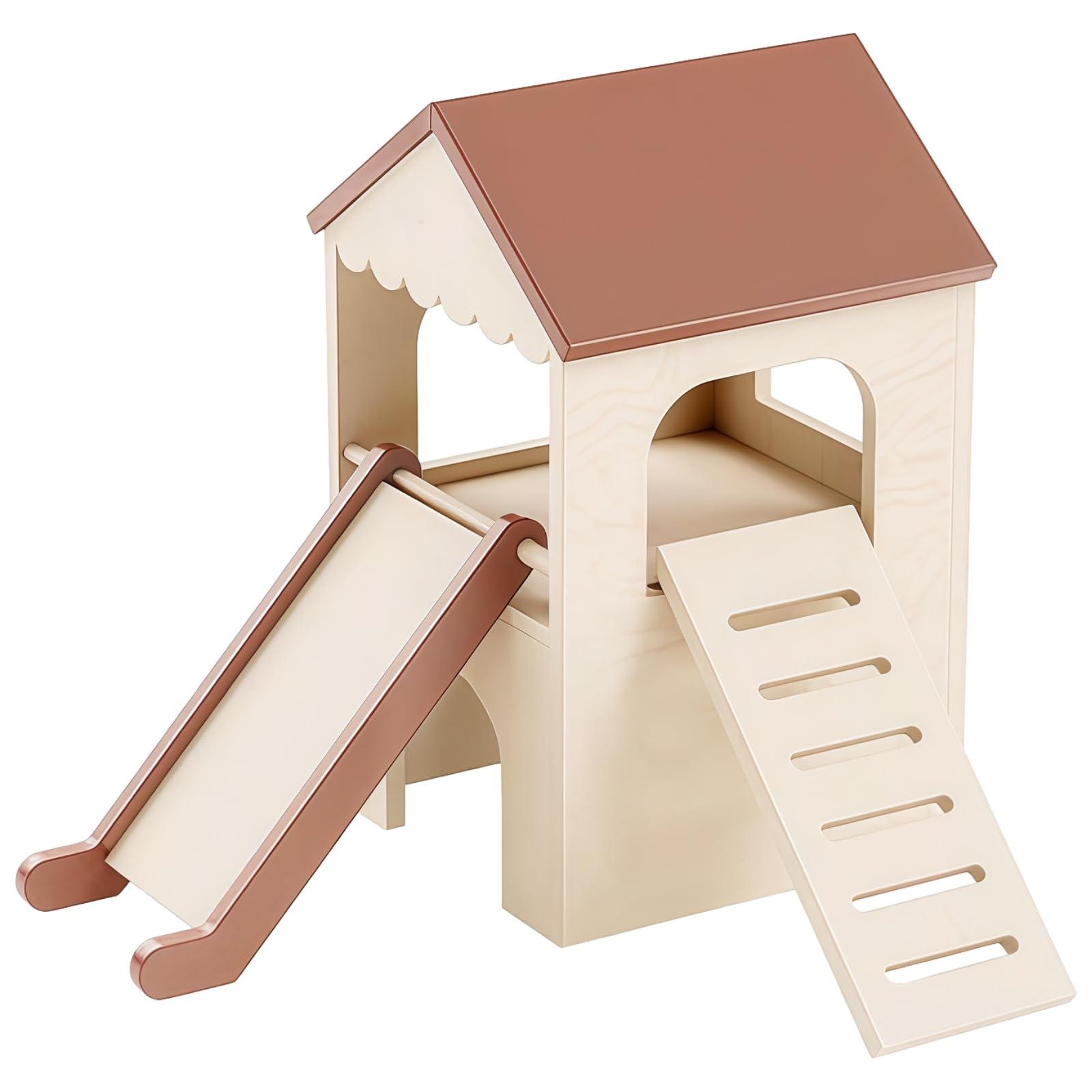 Gemütliches zweistöckiges Holz für Meerschweinchen mit Dachrutsche, flexible Rampe, Zwillingsrutsche, geräumige Umgebung für Hamster und Kaninchen, einfache Reinigung, Holzverarbeitung