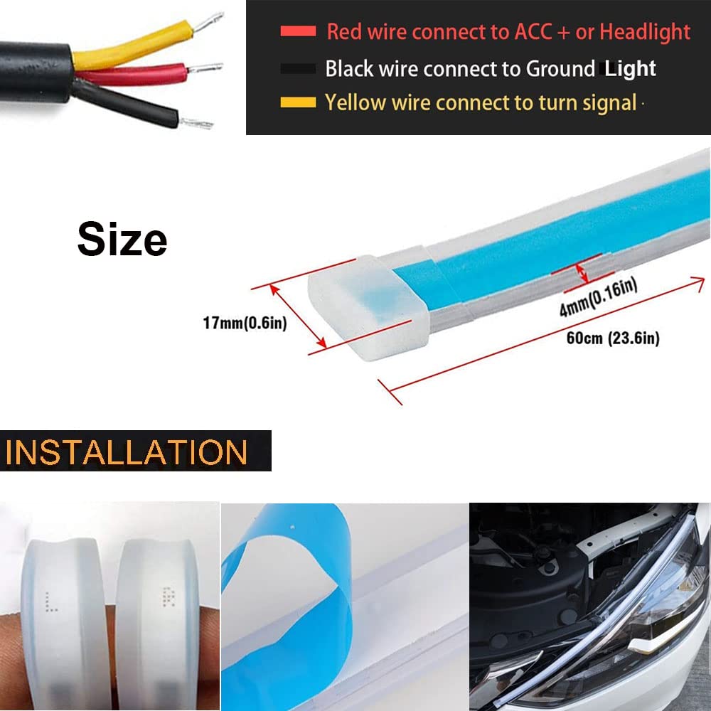 2 Strisce LED Per Auto - Luci Diurne E IndicatorI - Bianco E Giallo - Impermeabili IP65 - 12V - Foto 12