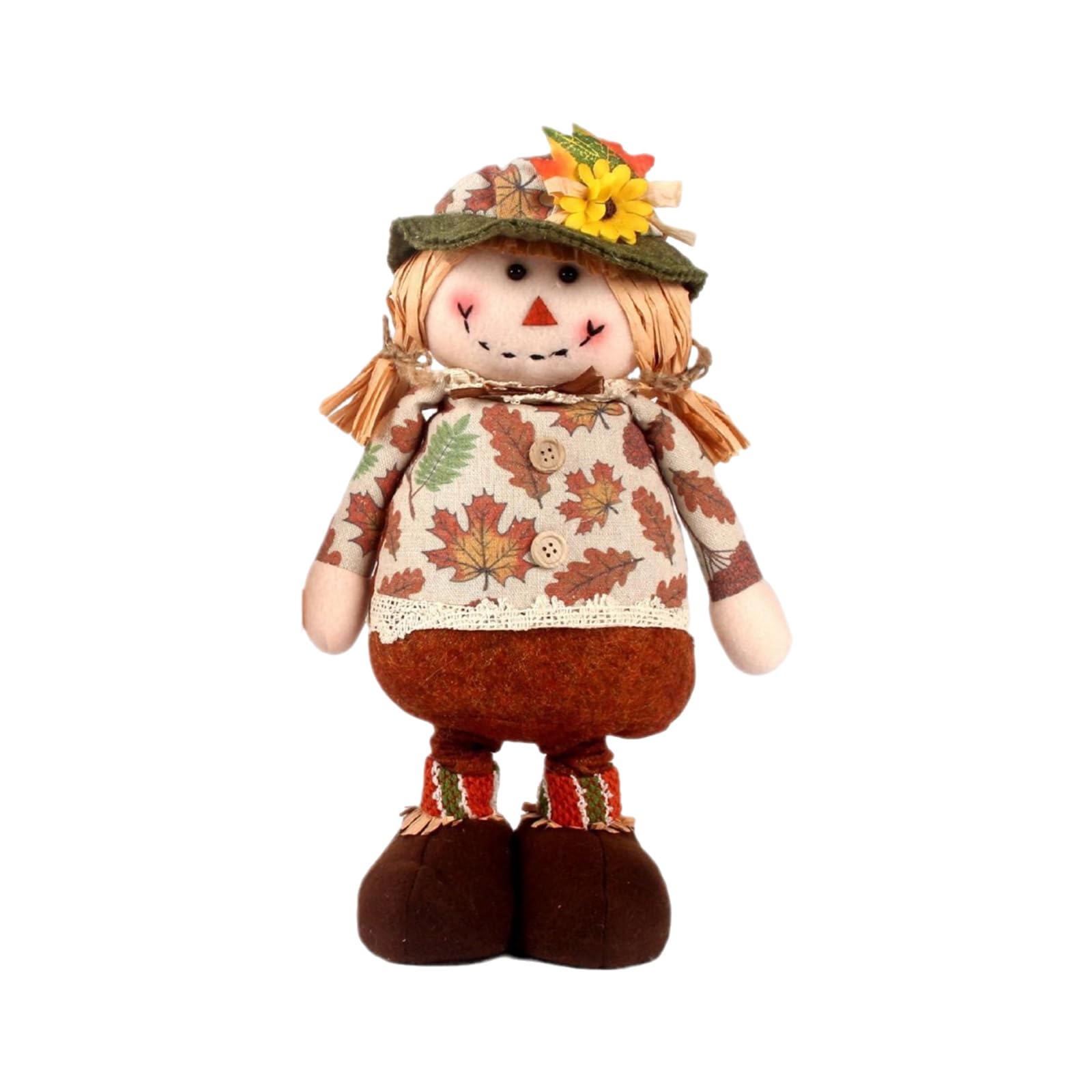 Hsioluted Fall Themed Scarecrows Plush Dolls with Extendable Legs for Farmhouses Desktop Decors Thanksgiving Harvest Ornament Stretchable Leg Scarecrows