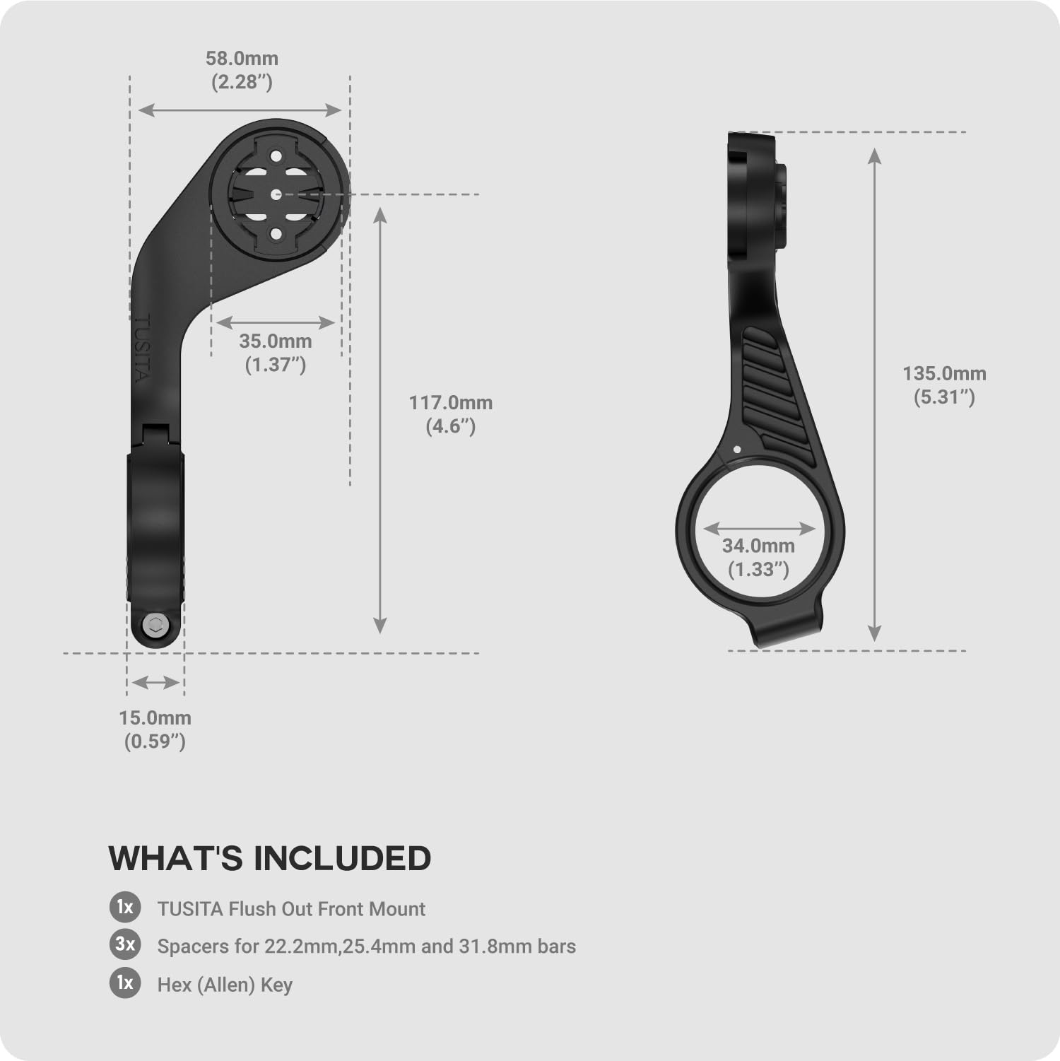 TUSITA Przedni Zlicowane Uchwyt Kompatybilny z Garmin Edge GPS Komputer Rowerowym, Pasuje do Kierownic 22.2mm, 25.4mm, 31.8mm