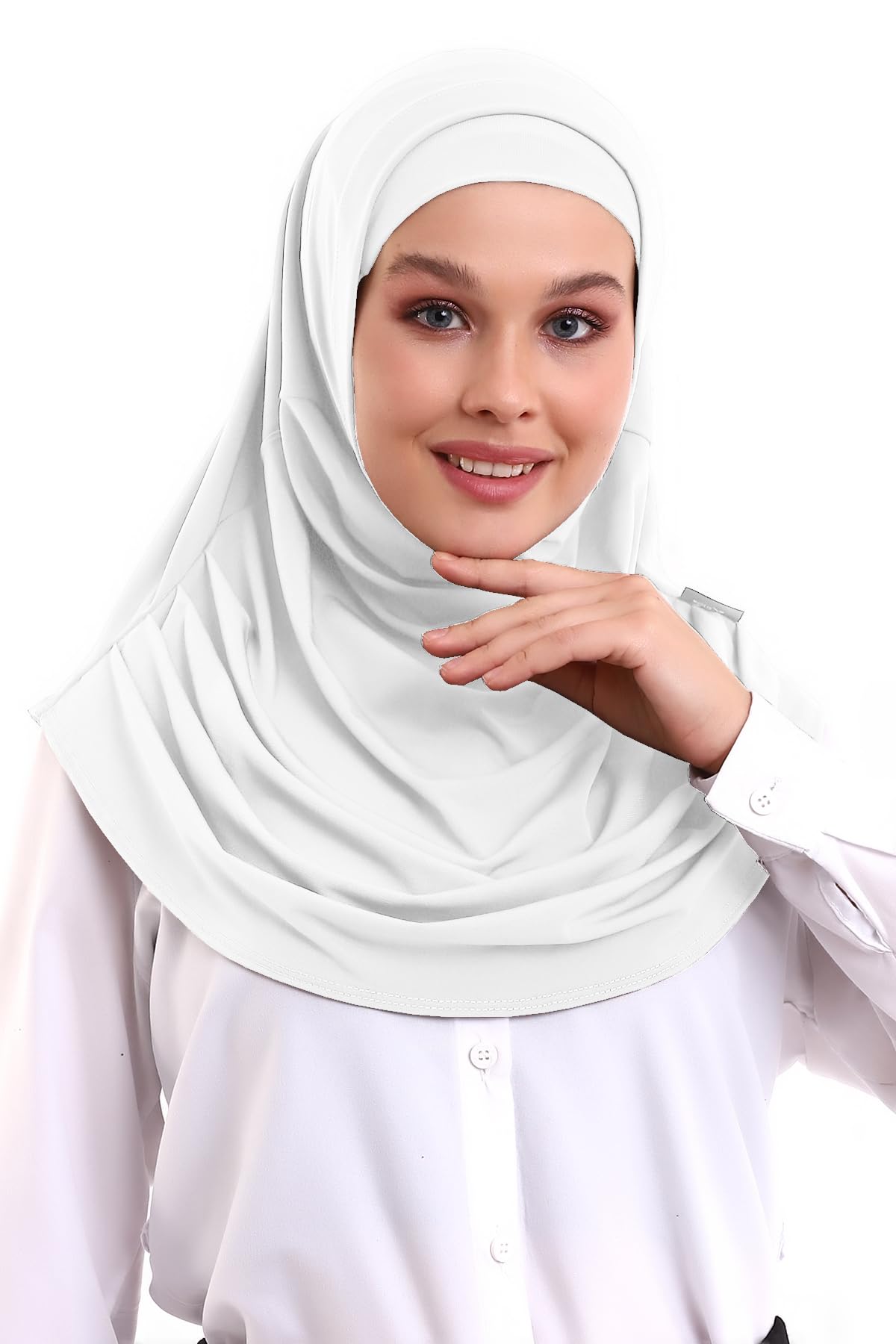 Ihvan Online Women's White Hijab Scarves For Ready To Wear, Lightweight And Comfortable Headscarf, Instant Turban, Jersey, Presewn,