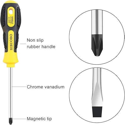 Miniatura 4 de Destornillador ranurado y Phillips, PH2 destornillador de cabeza cruzada de 8 pulgadas de largo y destornillador de hoja plana, 2 paquetes de