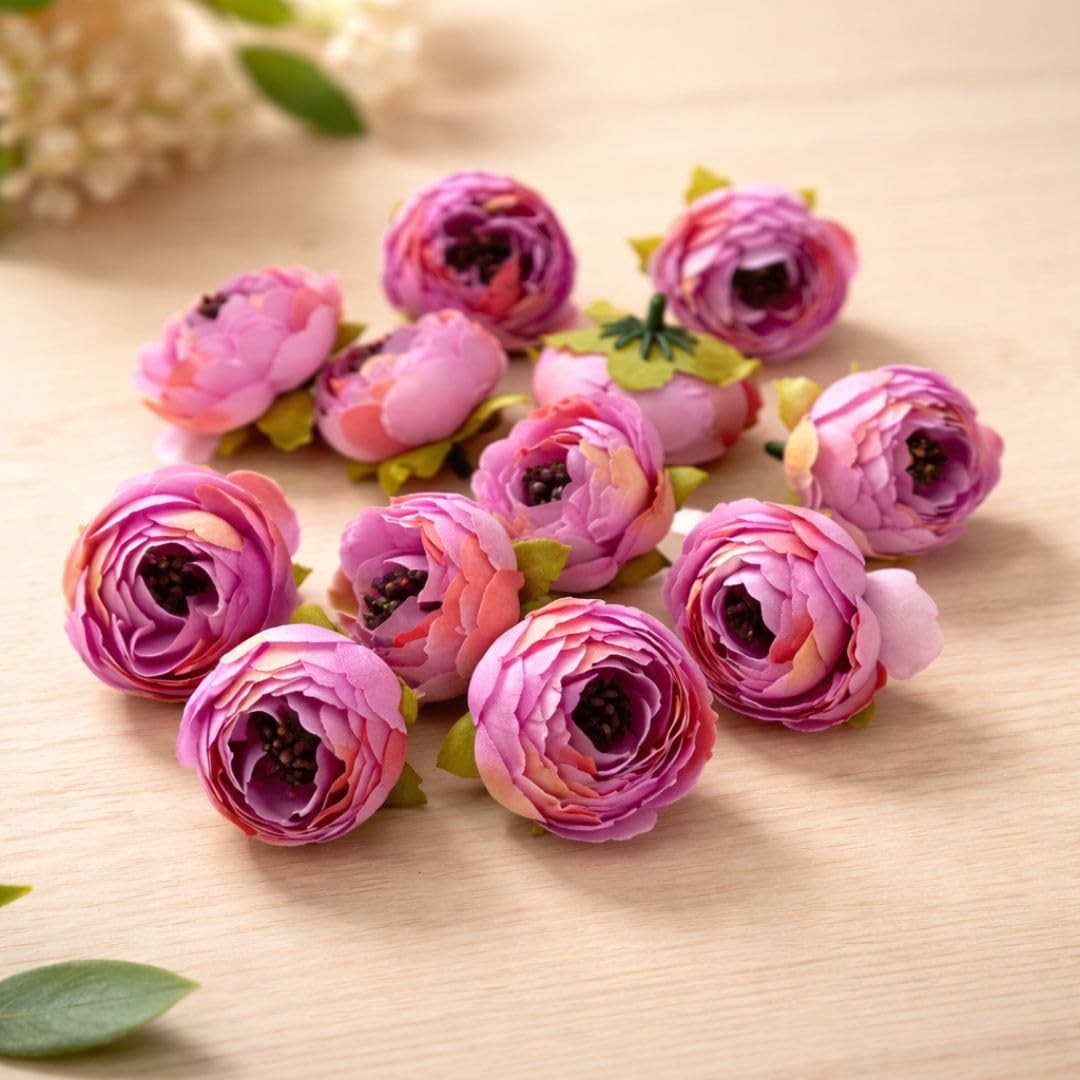 12 Pcs Artificial Peony Rose Flowers | Fake Fabric Floral Heads for Home Decor, Wedding Bouquets, Mandir Pooja, DIY Craft, Gift Wrapping & Festival Decorations (Light Purple, 4 cm)