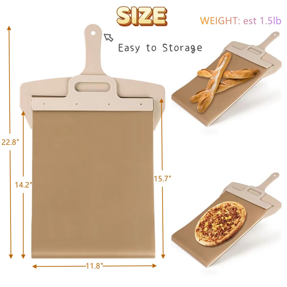 Wsaikis Sliding Pizza Peel,Non-Stick Pizza Spatula Paddle with Detachable Handle, Pizza Peel Slider,Transfer for Pizza,Sliding Pizza Shovel Slide
