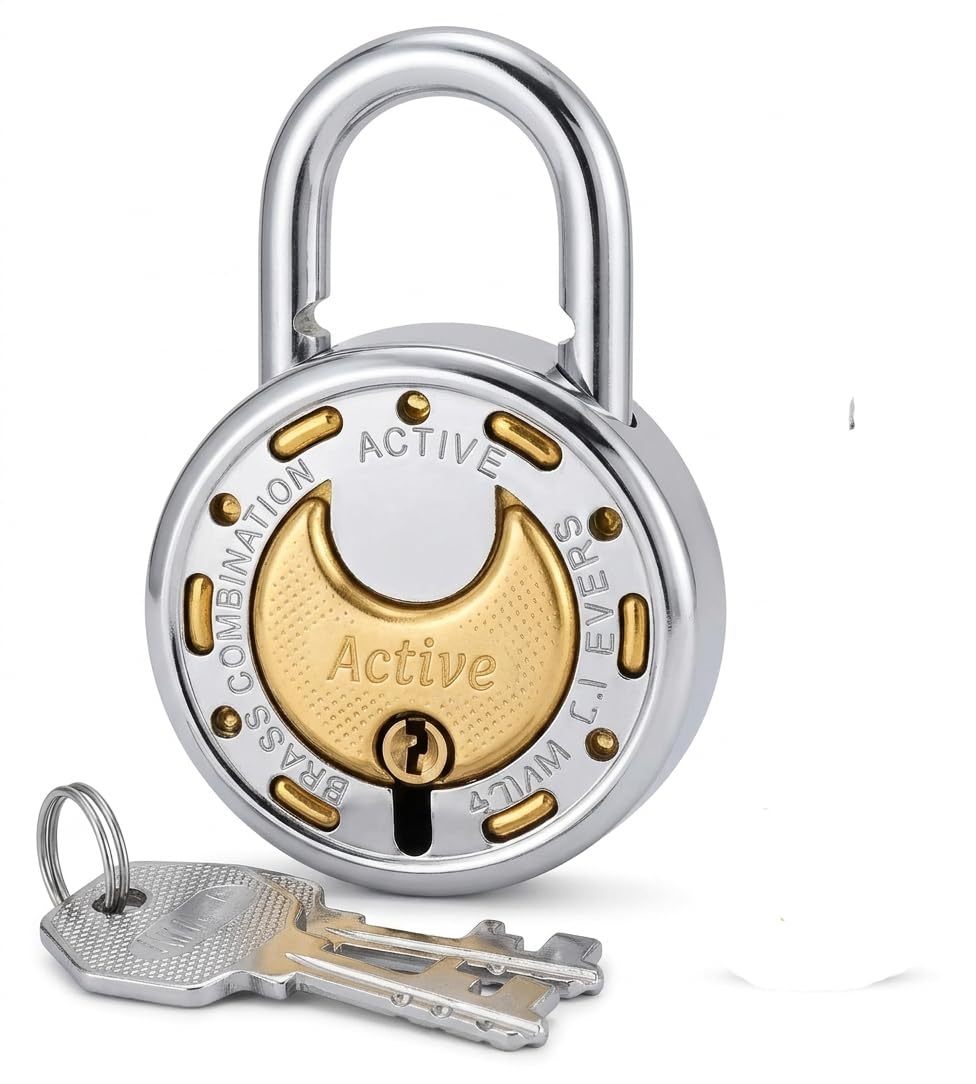 Active Brass Combination Round Padlock with 7 Levers & 2 Keys | Double Locking, Dual-Tone Finish, Heavy-Duty Build, 100% Brass Core, Security Hardware-image-16