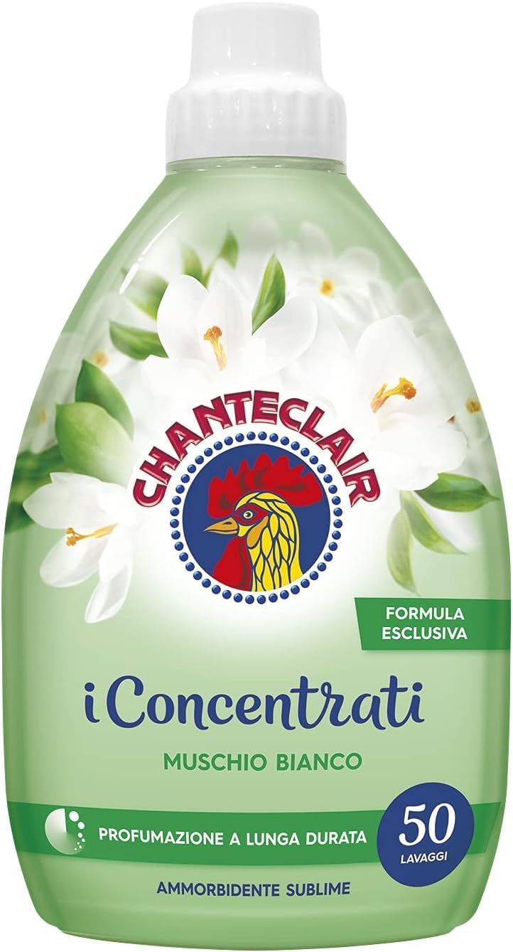 12 x Chanteclair I Concentrati – Ammorbidente concentrato profumo di muschio bianco per vestiti morbidi e profumati – 50 lavaggi 1lt + Beni Culinari Portachiavi gratuito