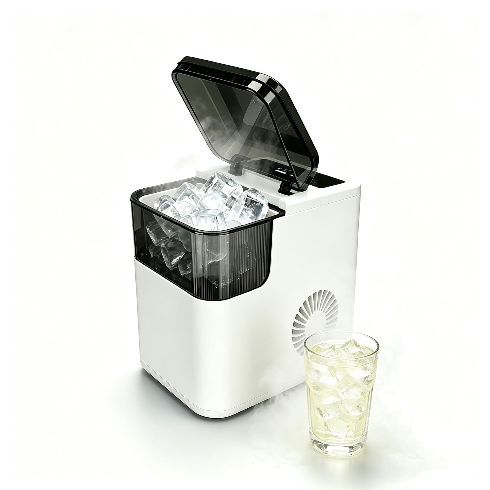 Máquina portátil de hielo, fabricación de hielo las 24 horas 12 kilogramos de hielo de bala, almacén de hielo de 500g, máquina de hielo de bajo ruido, hogar, campamento, Oficina White
