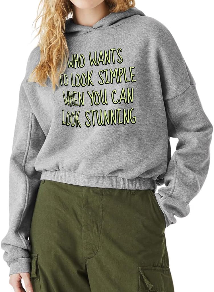 Look Stunning Cinched Bottom Hoodie - Bright Women’s Hoodie - Word Print Hooded Sweatshirt