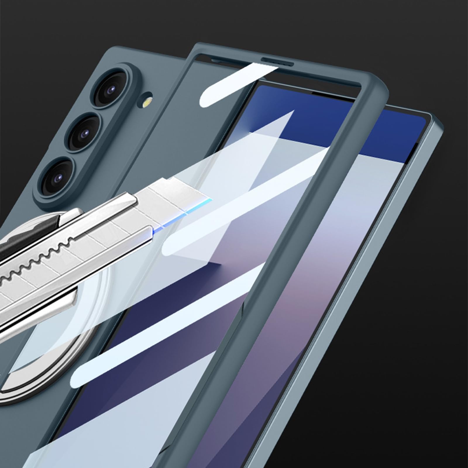 Custodia For Samsung Galaxy Z Fold 7, Pellicola Proteggi Schermo For Fotocamera Cerniera Copertura Antiurto Supporto Girevole Magnetico Supporto Custodia Rigida For PC(Blue)
