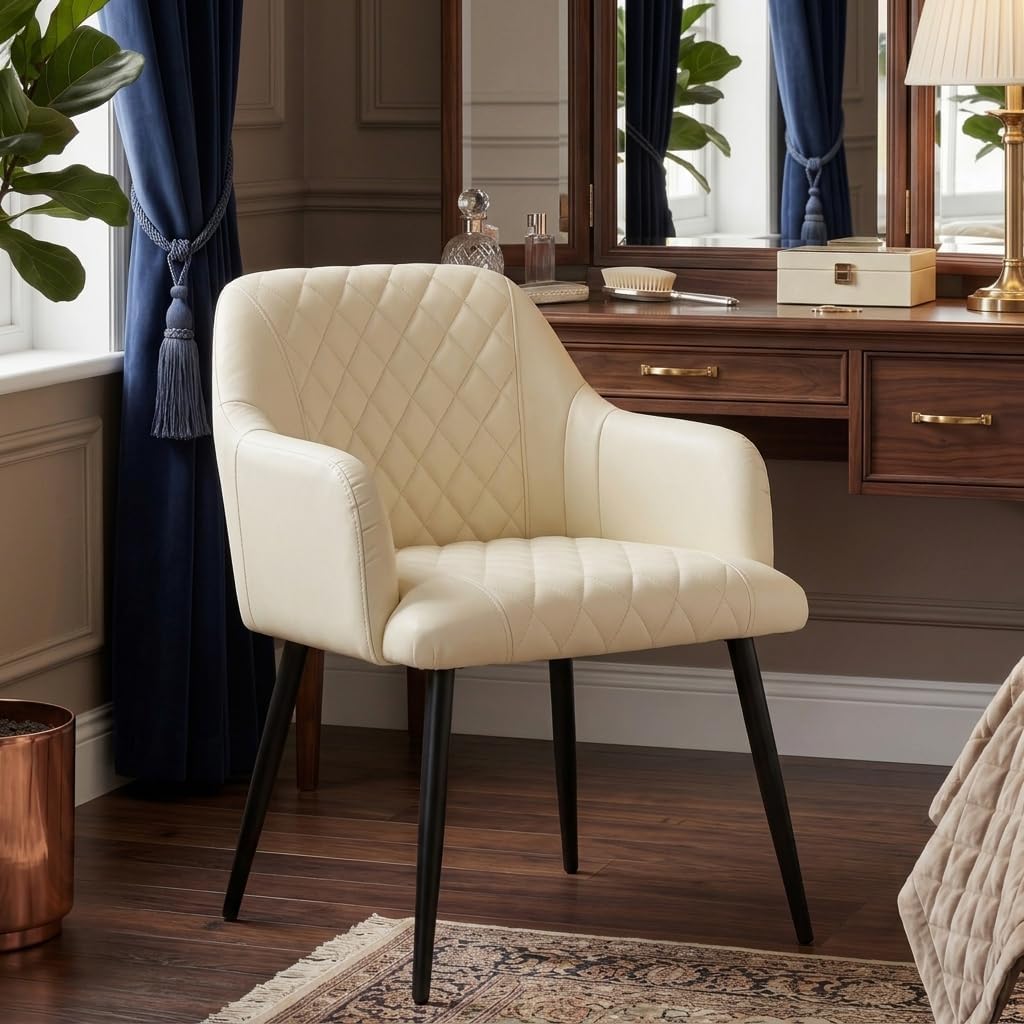 Accent Chairs for Bedroom Beige Leather Vanity Chair Comfy