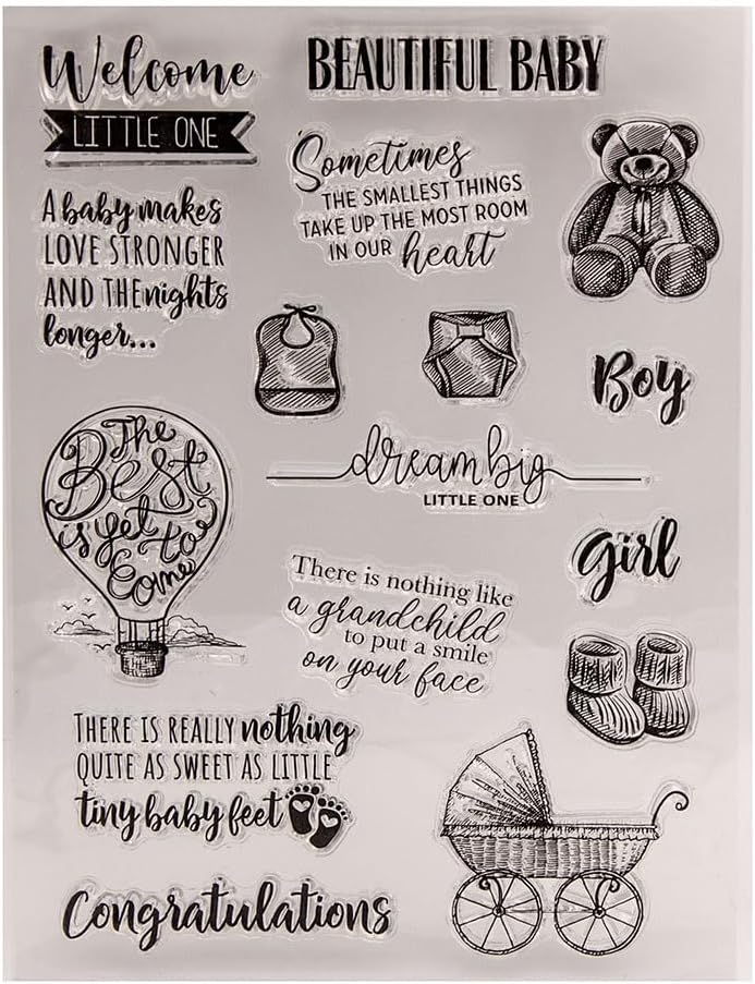 New Born Baby Sentiment Clear Stamps for Card Making Baby Shower Greeting Verses Phrase Rubber Stamps Newborn Silicone Stamps for DIY Scrapbooking Album Paper Crafting Decoration image 2