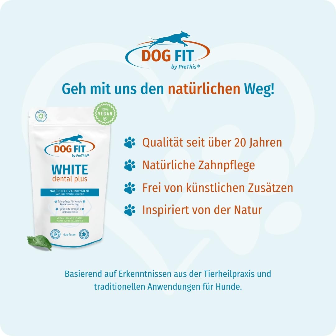 DOG FIT by PreThis® WHITE dental plus I Für die natürliche Zahnpflege von Hunden I Frei von Zusätzen & vegan
