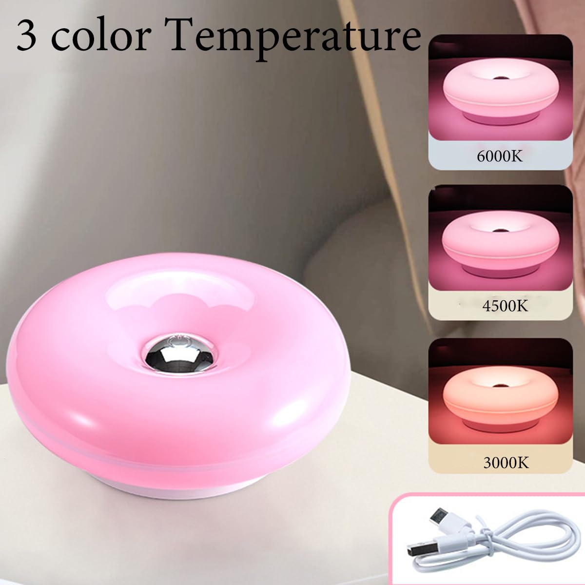 Lampada da Tavolo a LED Arancione a Forma di Ciambella, Ricaricabile, con Controllo Touch Wireless, dimmerabile, Ricaricabile Tramite USB, con Batteria da 2000 mAh, Moderna, rotond