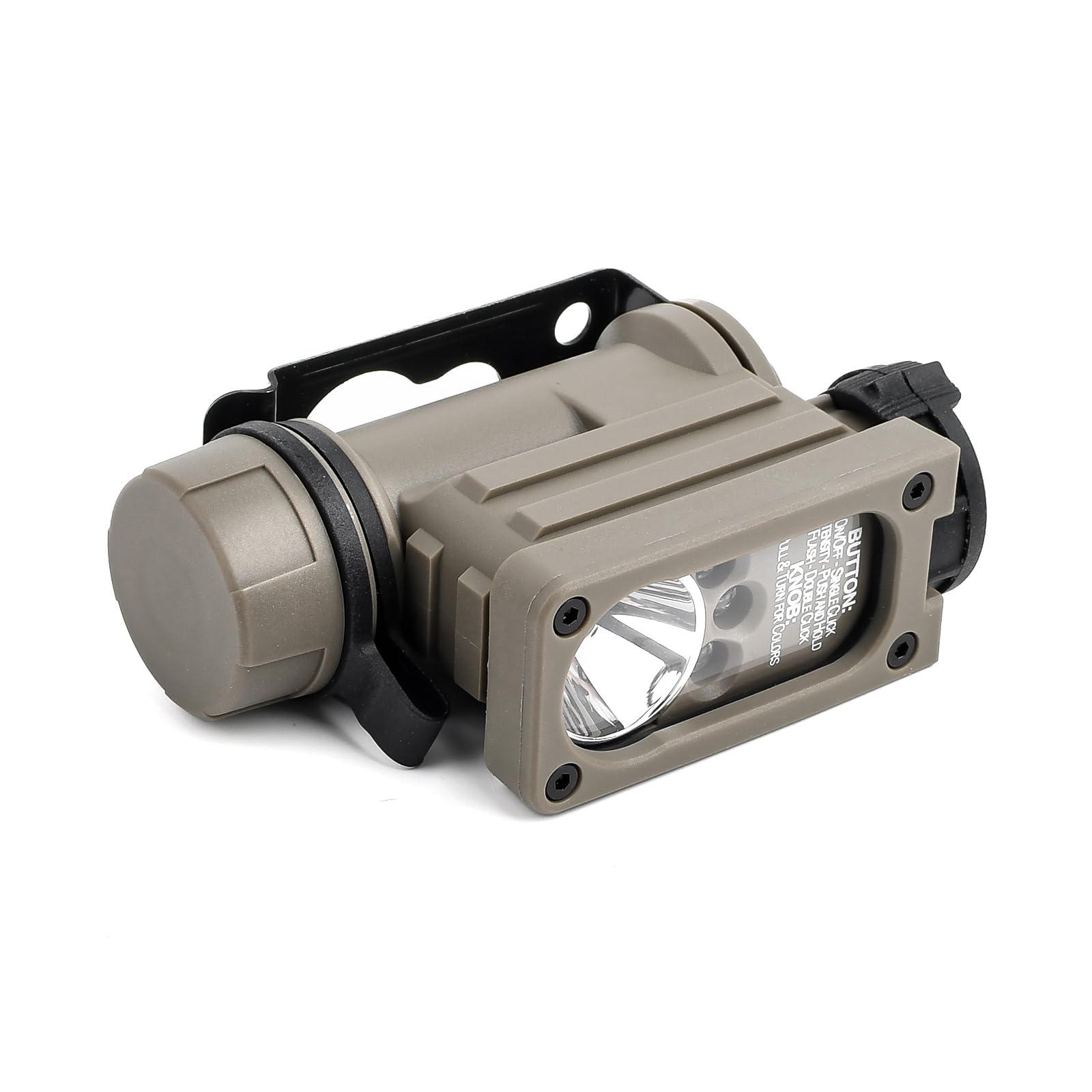 Lampe de Poche Multicolore compacte Tactique, feu de Survie LED Blanc/Rouge/Bleu/IR, Lampe Frontale Indicateurs de Signal de sécurité Lumière de Casque stroboscopique (Marron)
