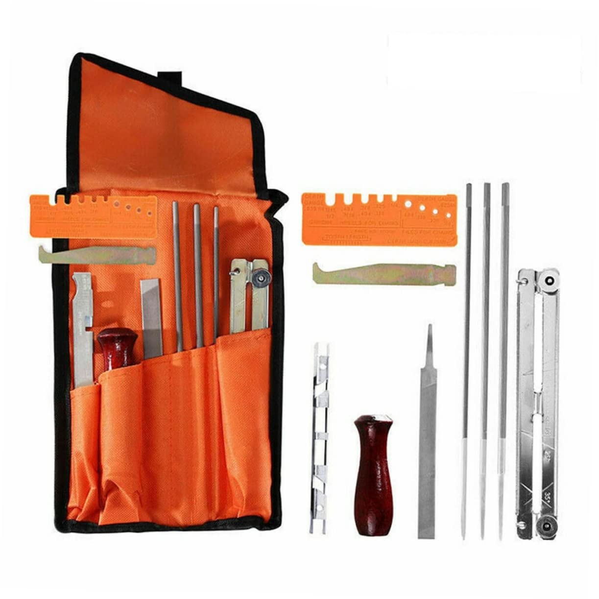 Kit di Affilatura per Catene Motosega , 10 Pezzi, in Metallo Arancione, Resistente All’usura, per Uso Professionale e Domestico