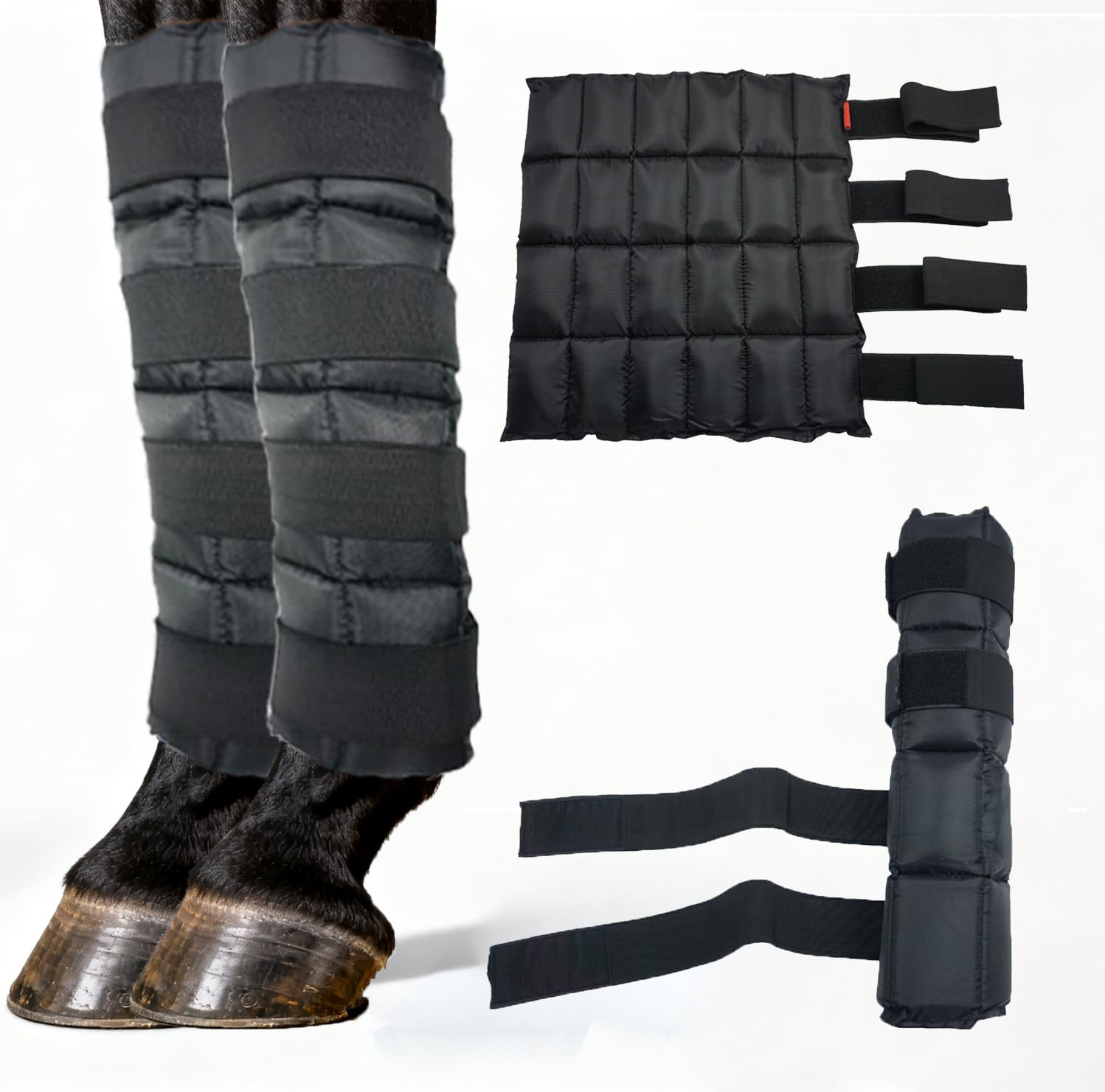Horse Ice Boots (2-Pack) - Gel Cold & Hot Therapy Wrap for Horse Leg Injuries & Arthritis - Reusable Horse Ice Pack Leg Wraps with 4 Adjustable Straps