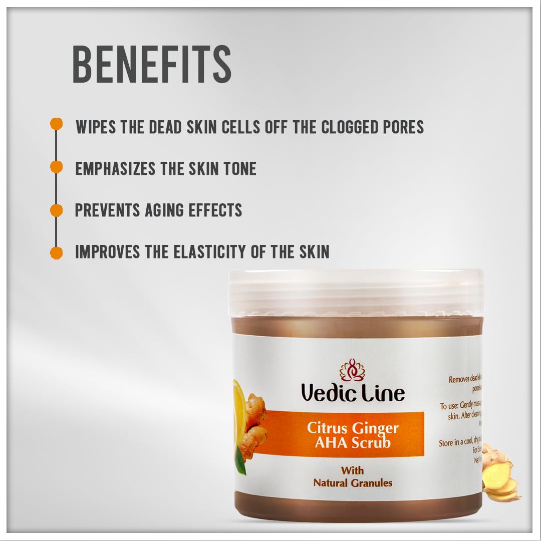 Vedic Line Citrus Ginger Aha Scrub, Reduce Dead Skin, Dirt & Impurities With Walnut Shell Powder, Ginger Root And Orange Peel For Healthy Clear Skin,100Ml 1