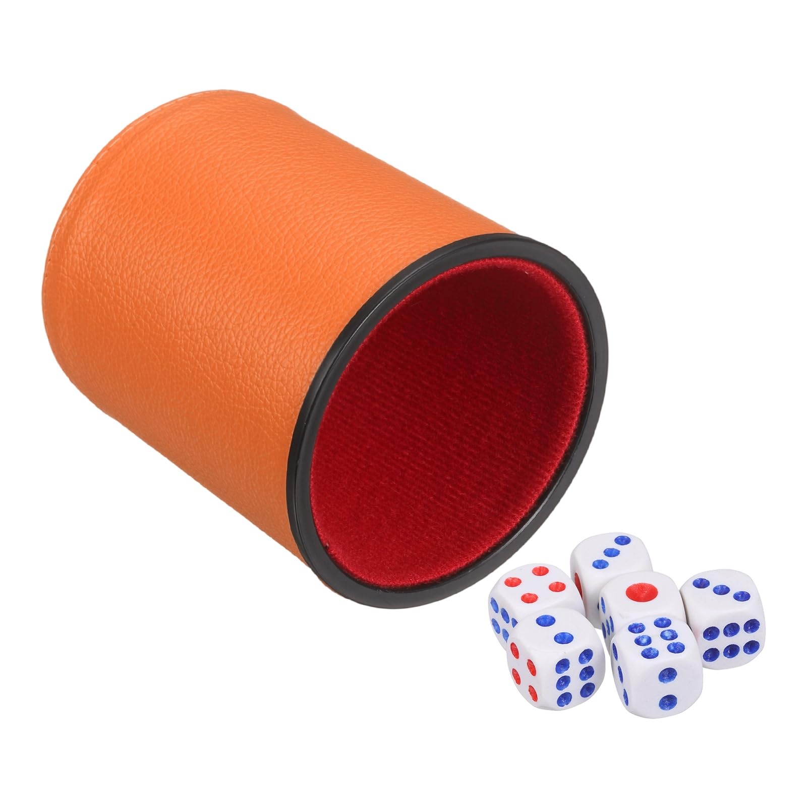 sourcing map Felt Lined Professional Dice Cup, PU Leather Quiet Shaker Cups Includes 6 Dot Dice for Bar Gatherings Party Board Games, Orange