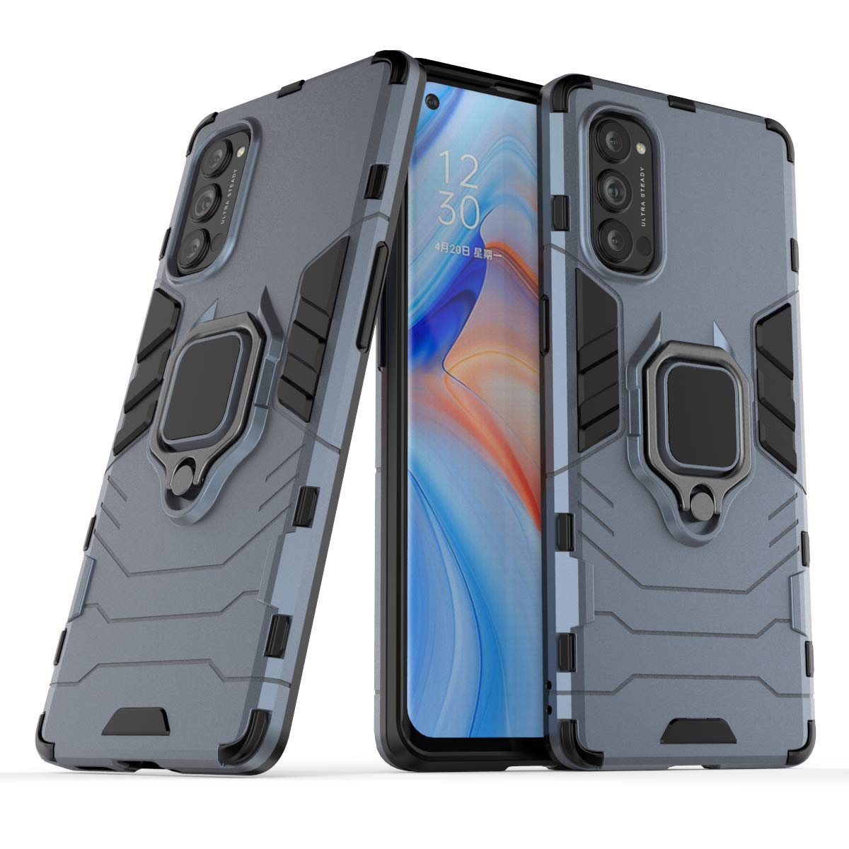 MRSTER Funda OPPO Reno4 Pro 5G, Armor Funda con 360 Anillo Soporte, Anti-Arañazos con Absorción de Choque Resistente Carcasa Protectora para OPPO Reno4 Pro 5G. HB Black — view 22