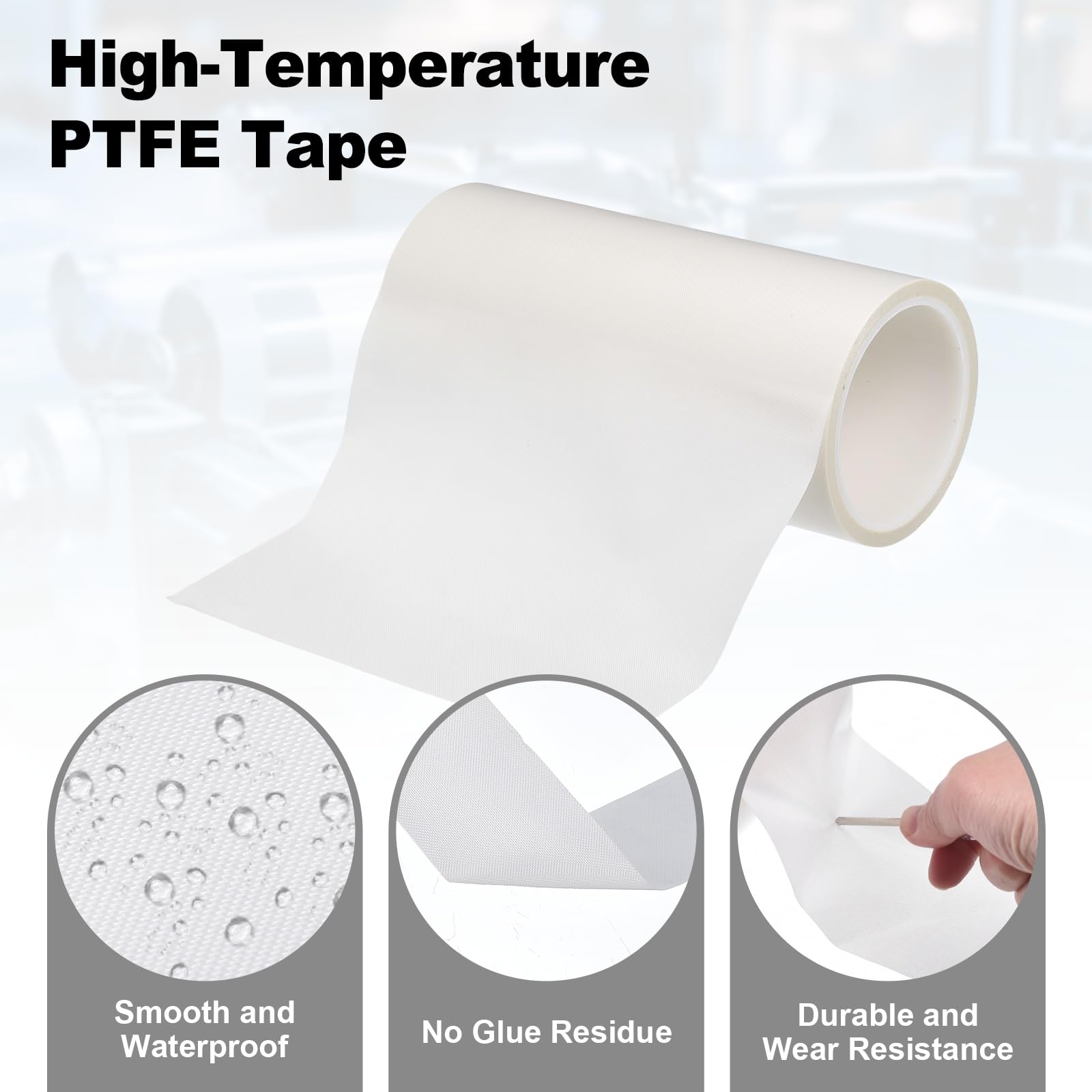 PATIKIL Nastro resistente al calore 7,87 pollici x 33 piedi PTFE | spessore 0,13mm, bianco, adesivo impermeabile, per protezione isolamento macchina sottovuoto
