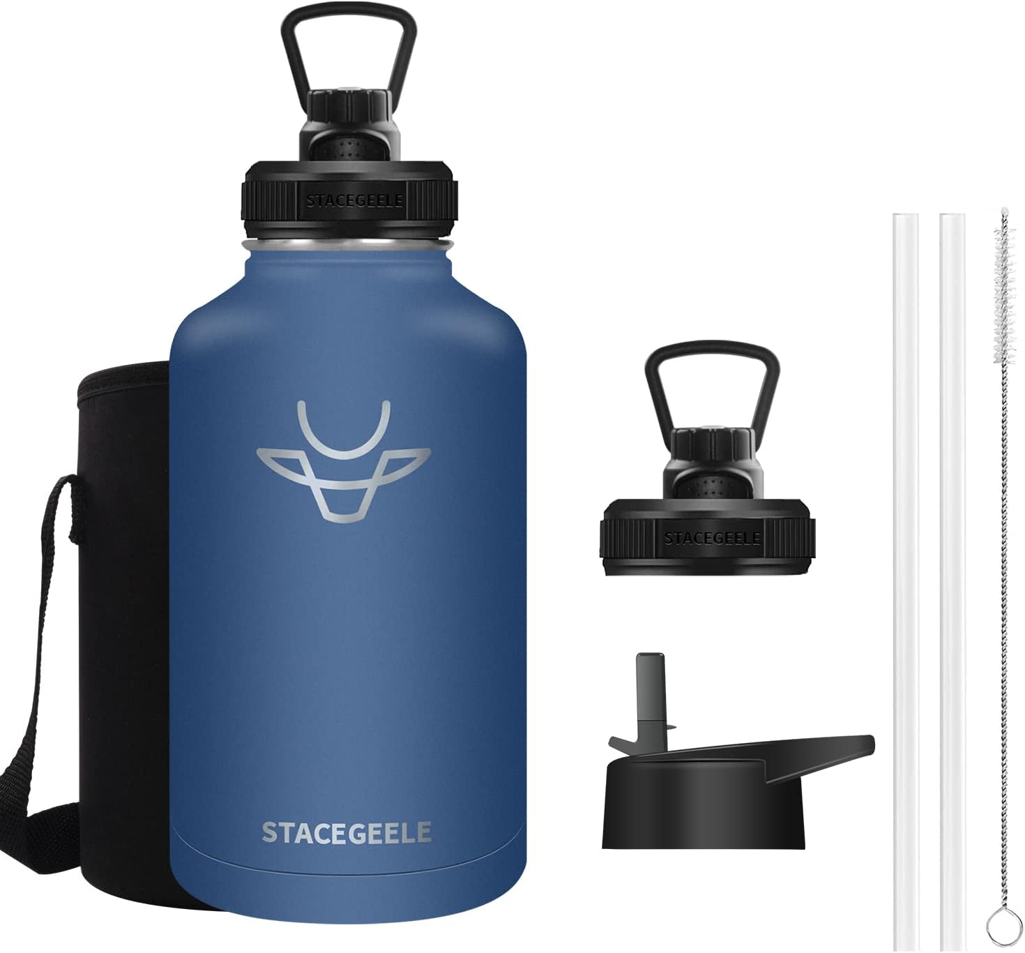 STACEGEELE Half Gallon Insulated Water Bottle 64oz with Straw Lid & One