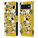 Head Case Designs Abeja Grande Vida con micrófonos Carcasa de Cuero Tipo Libro Compatible con Google Pixel 6