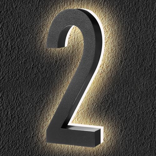 ROCEEI 6 Inch Backlit LED House Number 0-9 for Outside Stainless Steel Waterproof Home Address Number Illuminated House Modern Lighted Address Sign for Houses Restaurant 12v Dc Low Voltage(2)