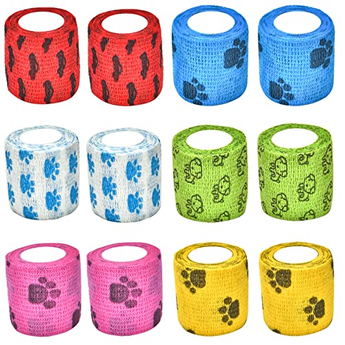12 Rollen Haftbandage Verband Selbstklebender 5cm x 4,5m - Elastischer Verband Kohäsive Bandage Selbstklebend Bandage Haftbandage Fixierbinde für Katze, Hund, Handgelenk, Knöchelverstauchungen Cover