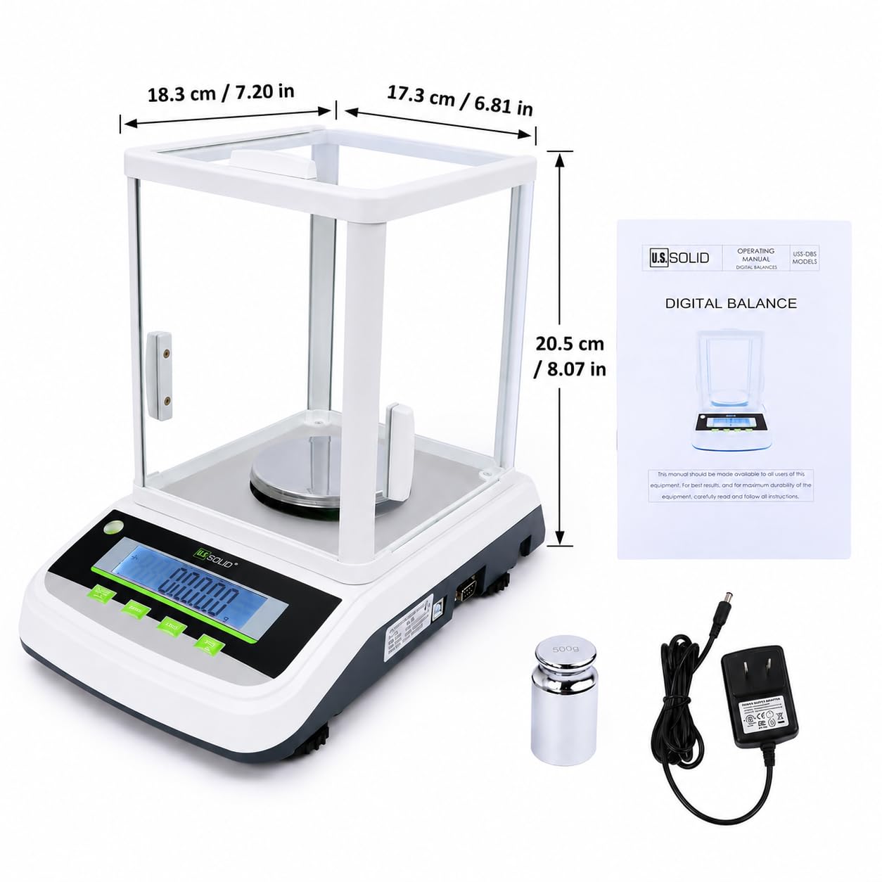 U.S. Solid Bilancia analitica da laboratorio digitale ad alta precisione con 2 schermi LCD, interfaccia USB RS232 (500gx0.001g)