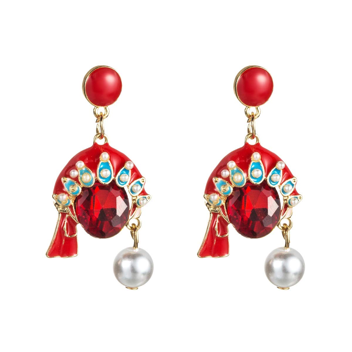 BBYT Earrings Chinese style Beijing opera face earrings fashion alloy drop oil diamonds Fengfeng crown earrings retro ethnic style earrings with women's INS wind