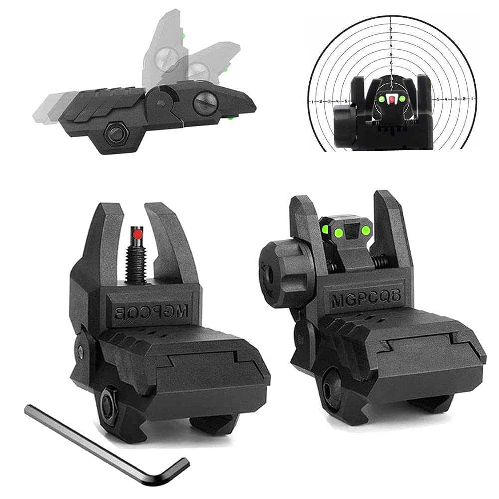 HWZ Foldable Back Up Fiber Optics Sight Flip-up Front and Rear Sights for 20mm Picatinny