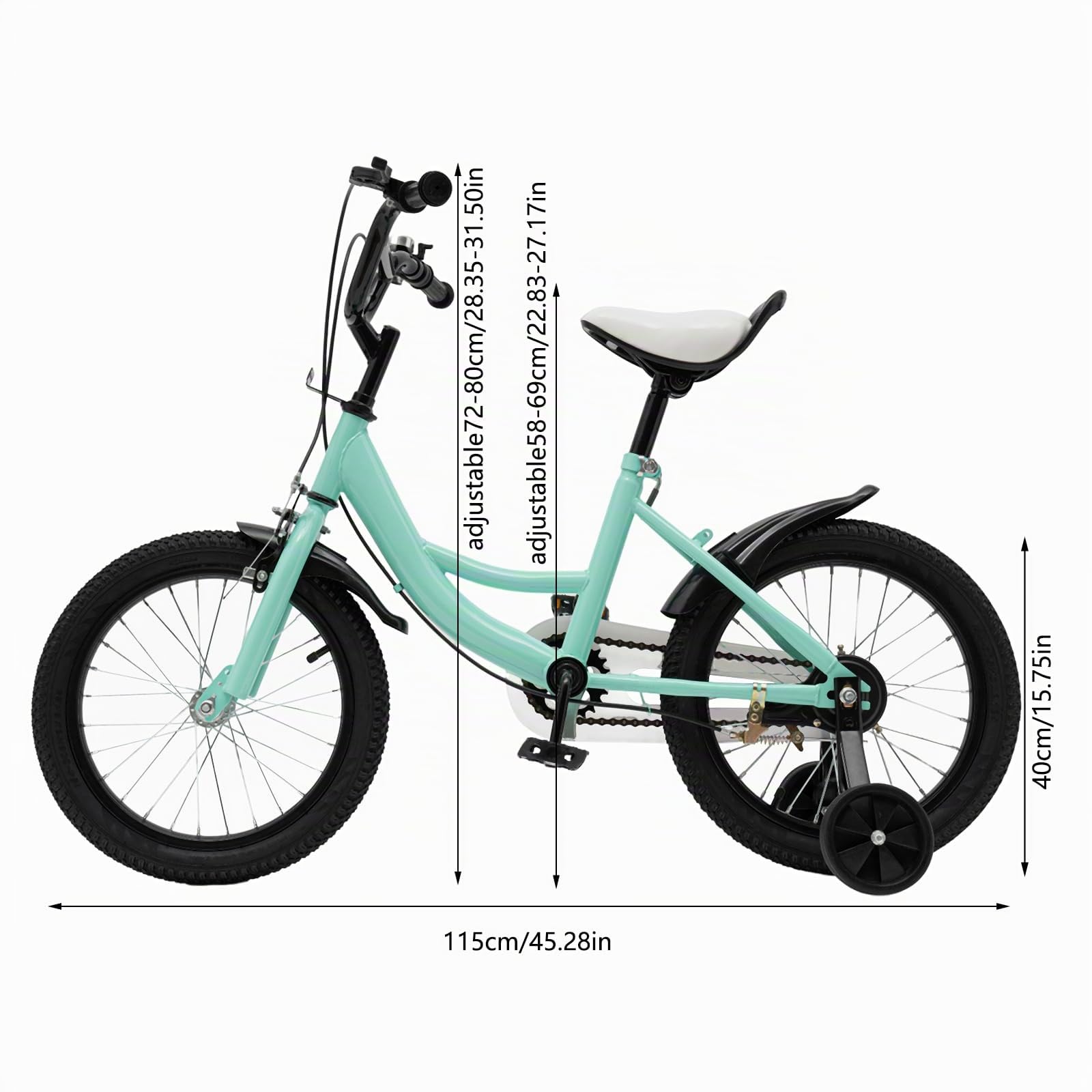 Bicicletta per bambini da 16 pollici, unisex, per bambini, con ruote di supporto rimovibili, per bambini di 5-8 anni