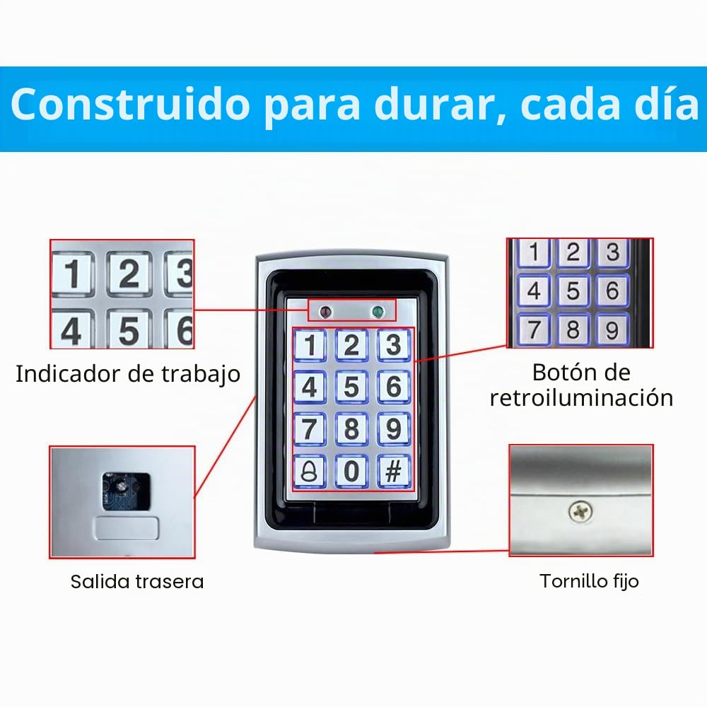 Kit completo de control de acceso | Sistema de seguridad con cerradura magnética eléctrica | Entrada de teclado de proximidad con control remoto de proximidad RFID x15 | Control de acceso