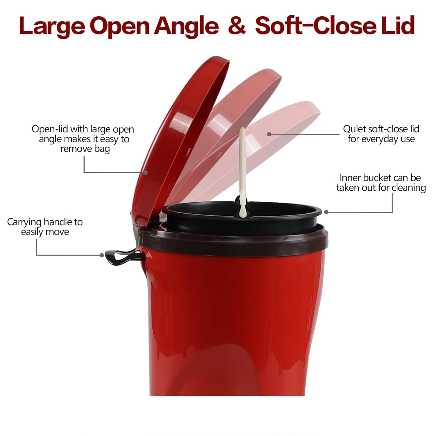 2.6 Gallon Round Plastic Garbage Bin with Step Foot Pedal, Small Step-on Trash Can, Red