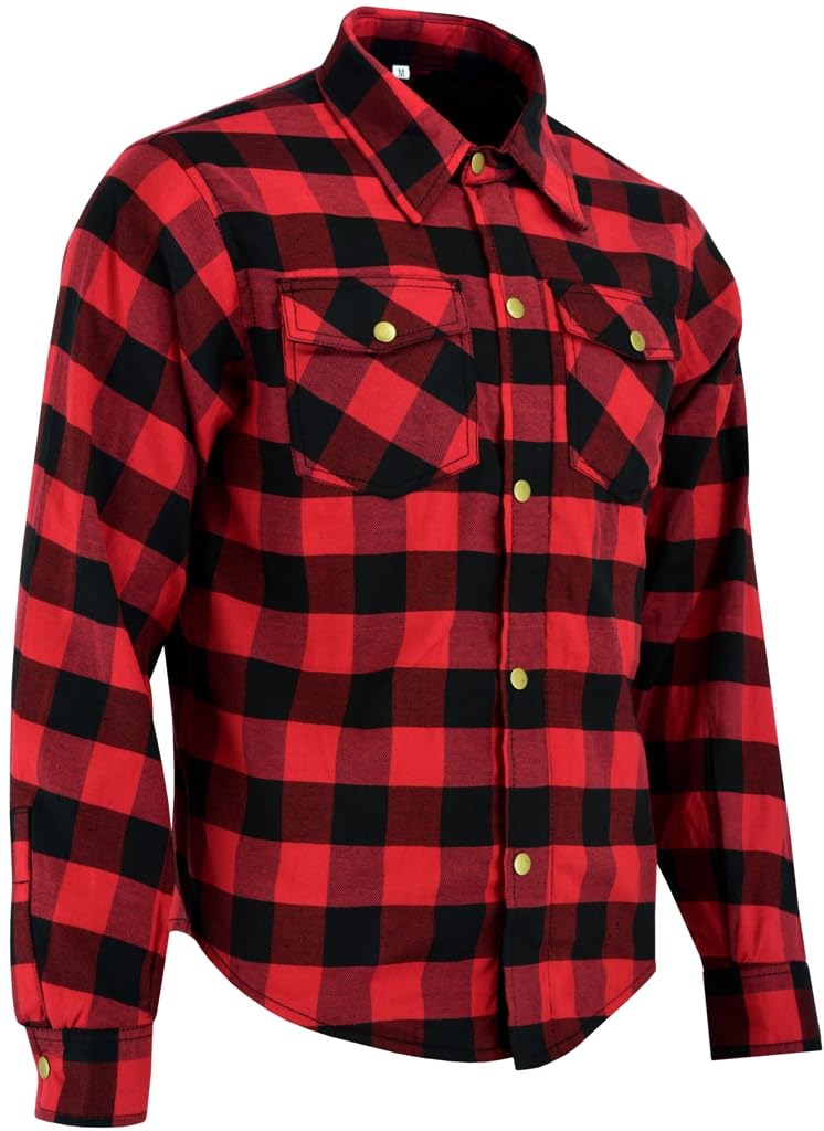 Speed MaxX Mens Red/Black Lumberjack with Reinforced CE Armour Protection Motorbike/Motorcycle Check Shirt (UK, Alpha, 4XL, Regular, Regular, Red/Black)