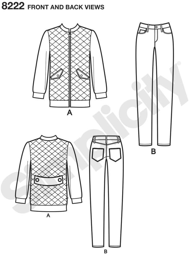 Simplicity 8222 Women's Stretchy Skinny Jean and Bomber Jacket Sewing Pattern, Sizes 14-22