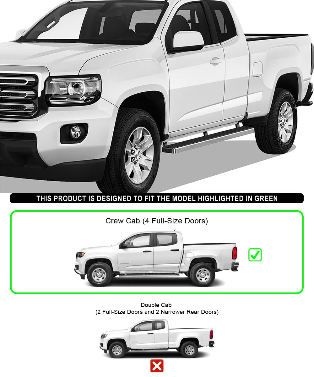APS 304 Stainless Steel Polished 5in Silver Running Boards Compatible with Chevy Colorado GMC Canyon 2015-2025 Crew Cab (Nerf Bars Side Steps)