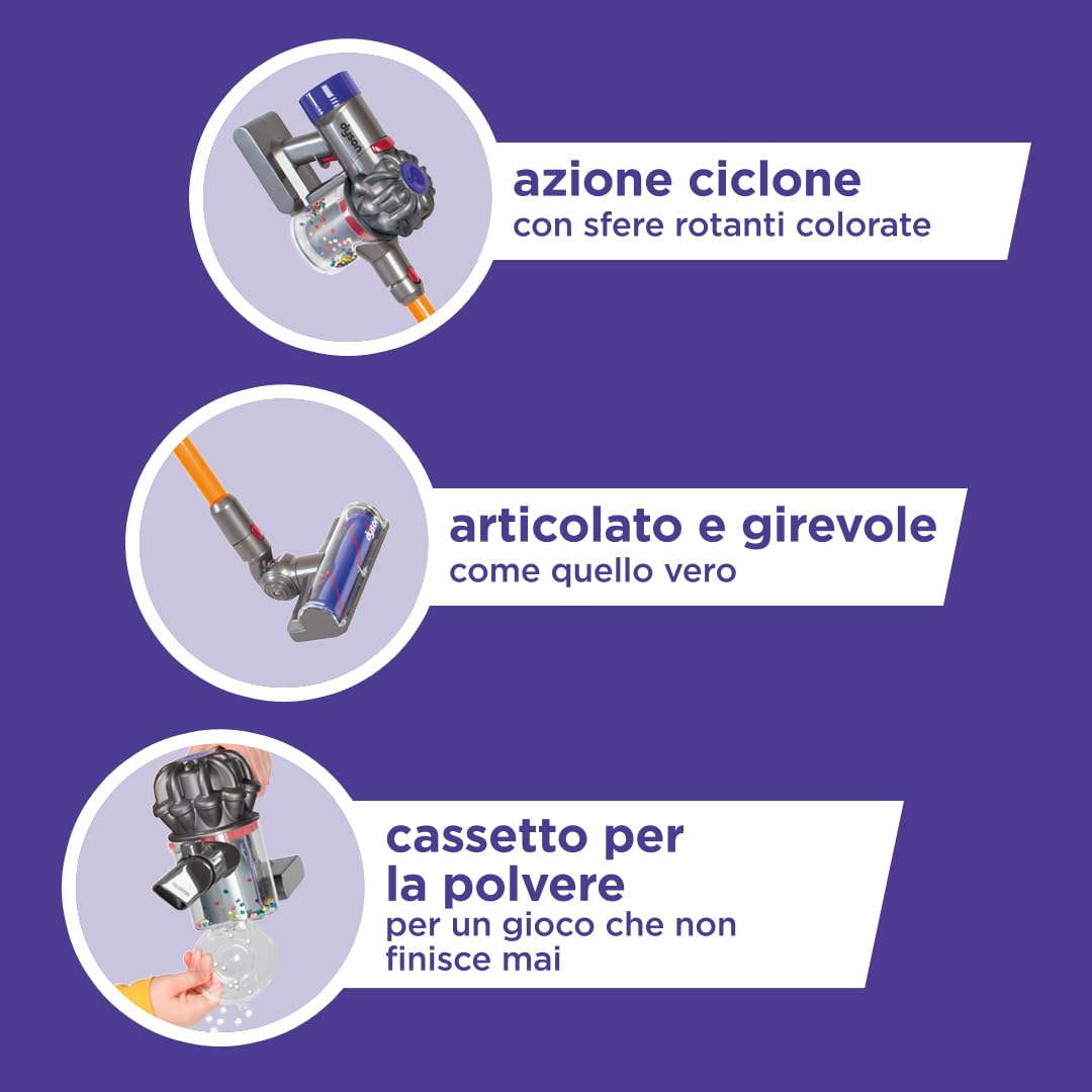 Casdon Dyson aspirapolvere senza filo | Aspirapolvere Dyson giocattolo interattivo ufficialmente autorizzato per bambini da 3 anni in su | Giochi di ruolo realistici e divertenti