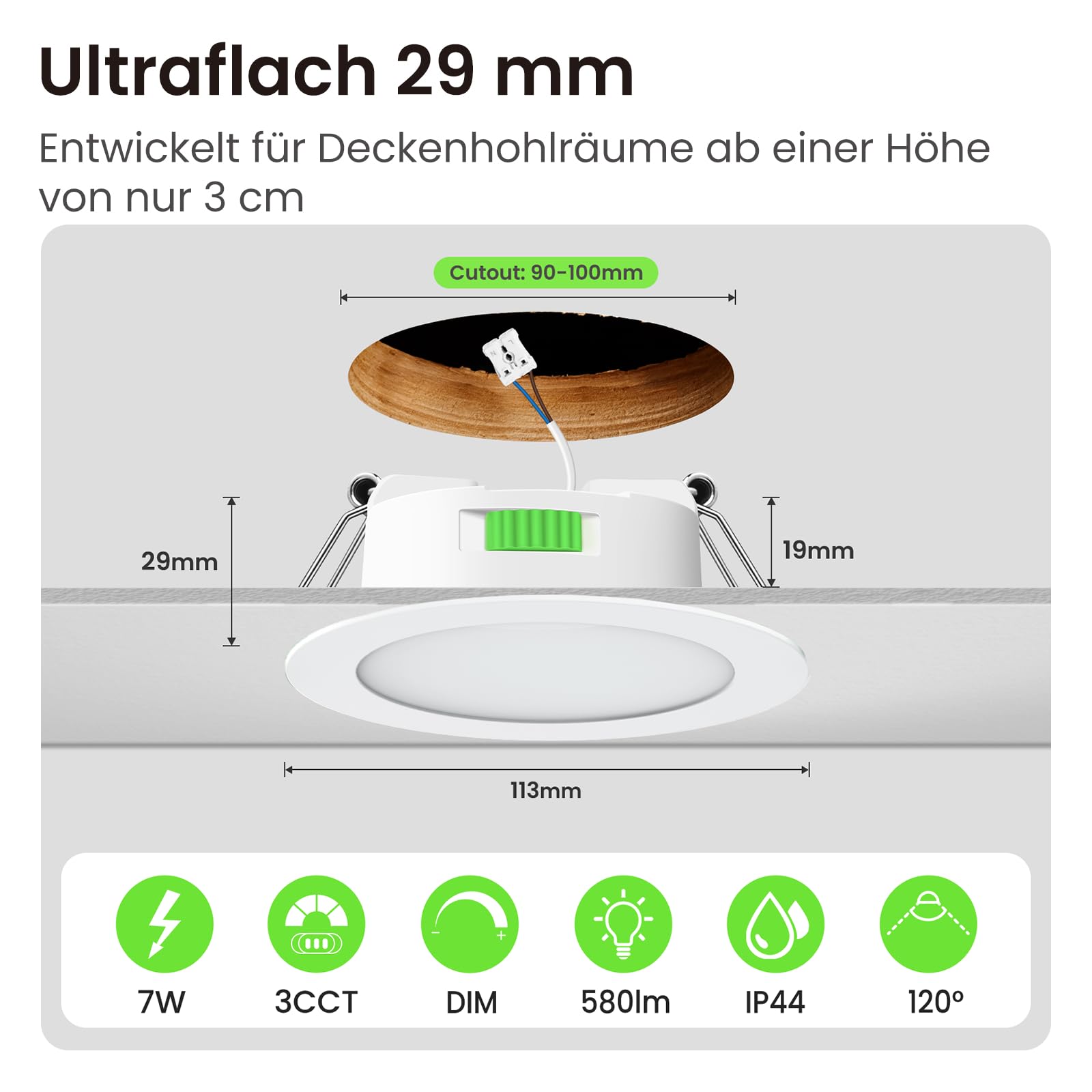 ALUSSO 12 Stück Einbaustrahler Led,7W LED Einbaustrahler Dimmbar AC 220-240V,Warmweiß 3000K Neutralweiß 4000K Kaltweiß 6500K IP44 Deckenspots für Badezimmer Küche Wohnzimmer,Weiß