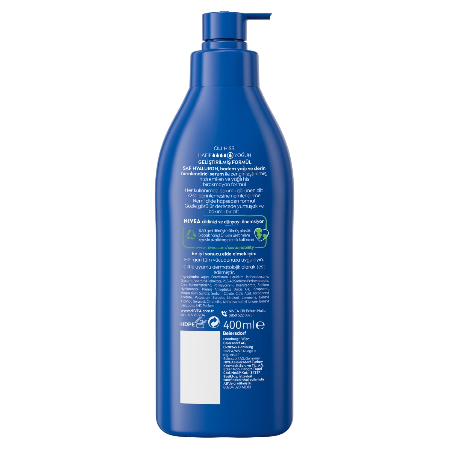 NIVEA Besleyici Vücut Sütü 400 ml, Kuru ve Çok Kuru Ciltler, 72 Saat Yoğun Nemlendirici Vücut Losyonu, 2 Kat Fazla Badem Yağı (2 paketi)