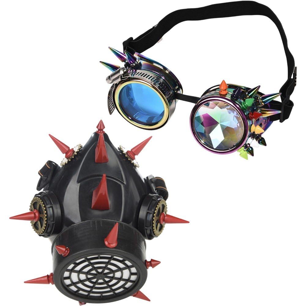 Sanfly Steampunk Gas Goggles Mask Gothic Punk Spike Mask Halloween Gas Mask for Masquerade Carnival Cosplay Props