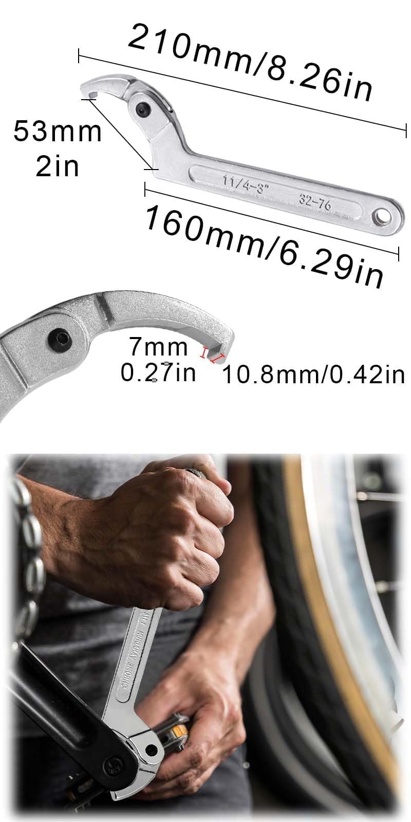 yqdnboiCVerstellbare-Hakenschlüssel,32–76 mm,CFörmigerSchraubenschlüssel, EinstellbarerSchlüsselkopf,C-Schraubenschlüssel,HakenschlüsselVerstellbar,CSchraubenschlüssel,verstellbareÖffnung