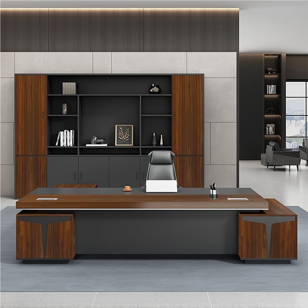 94 Inch L Shaped Executive Desk with File Drawers and Lateral Cabinet Home Office Desk Workstation Writing Table Gaming Computer Desk Business Furniture Set(86in)