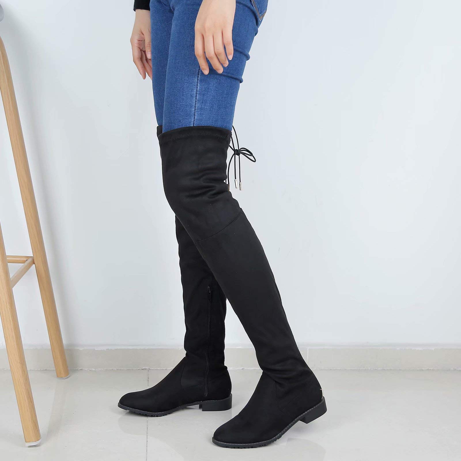 Greatonu - Stivali sopra il ginocchio da donna, caldi, per inverno, stivali alti con cerniera laterale