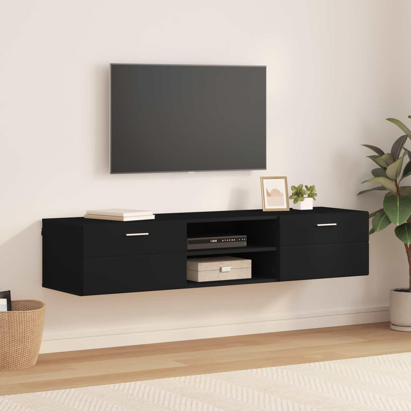 Armoire murale noire en bois de 150 cm pour un salon moderne