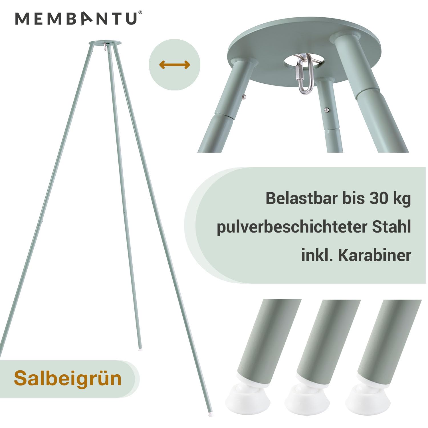 Gestell Federwiege mit klick-Montage-System, Baby-Hängemattengestell inkl. Verstellbarer Füße, Hammock-Stand for Twin and Basic Baby-Hammock, Federwiegengestell salbeigrün