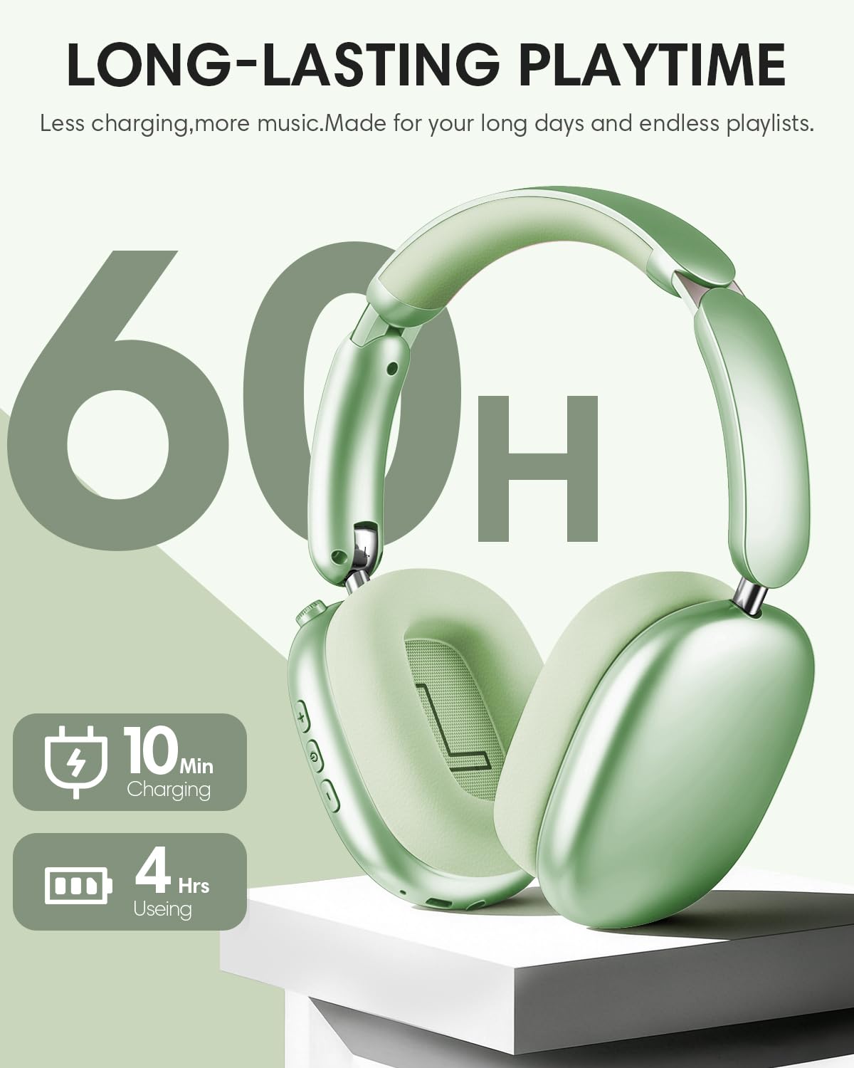 Wentronic Y02 Auriculares inalámbricos Bluetooth 5.4 con cancelación de Ruido,60 h de batería,5 Modos de Sonido EQ,Sonido Hi-Res,Graves Profundos,diseño Plegable,iOS y Android - Verde