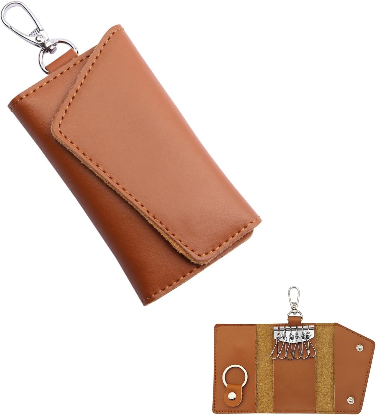 Key Case, Leather Car Key Holder for Men and Women, Portable Key Pouch with Metal Hook and Keyring, Exquisite Key Bag for Key, Car Key