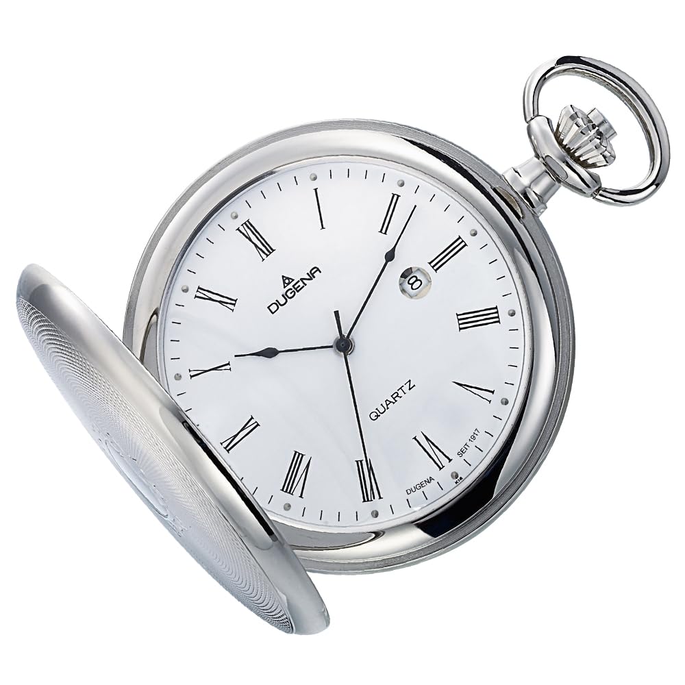Dugena Taschenuhr 4460304-1, Savonette, Quarzwerk, aus Edelstahl, mit Acrylglas und römischen Ziffern, 50 mm, inkl. Kette